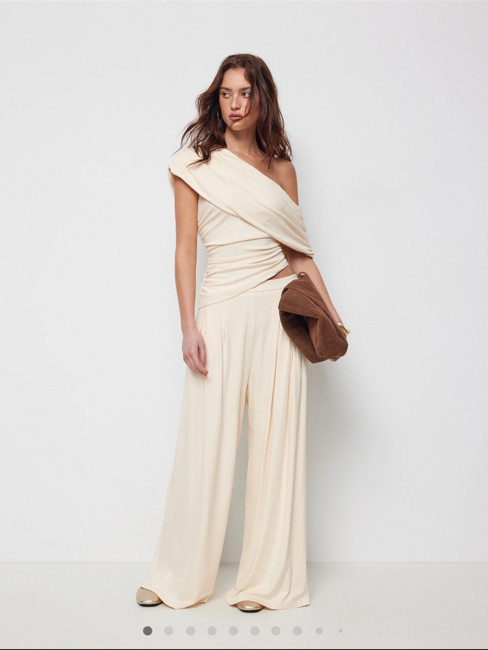 Off-Shoulder Cream Wide-Leg Set